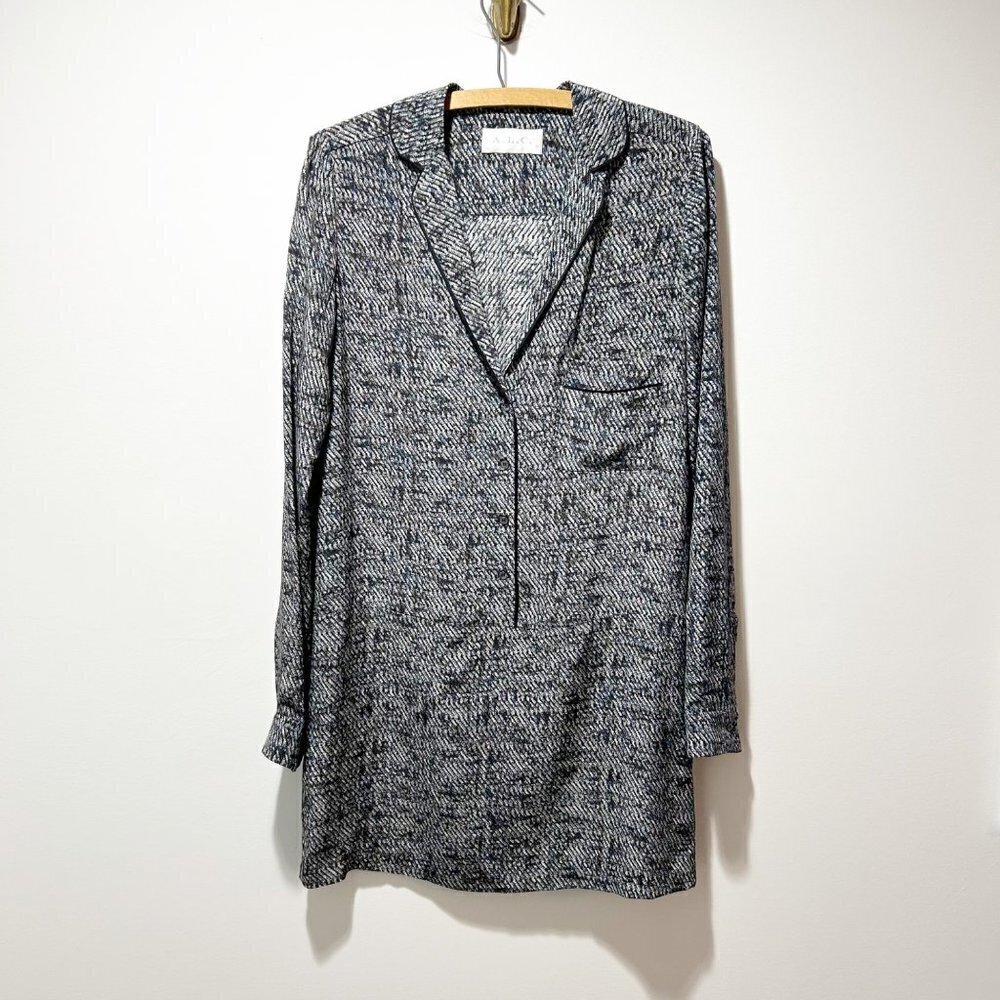 🌷Sale* A.L.C. 100% Silk Mini Dress Size Small Pajama Shirt Dress Gray Pattern - Picture 4 of 15